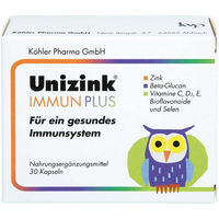 Produktbild von Unizink Immun Plus Kapseln vegetarisch glutenfrei laktosefrei für Erwachsene und Sportler 30 Stück