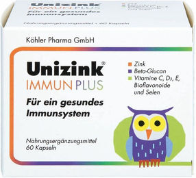 Unizink IMMUN PLUS Kapseln von Köhler Pharma mit Zink Citrat, vegetarisch, glutenfrei und laktosefrei für Erwachsene, 60 Kapseln – Bild 1 von 2