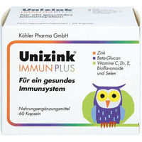 Produktbild von Unizink IMMUN PLUS Kapseln von Köhler Pharma mit Zink Citrat, vegetarisch, glutenfrei und laktosefrei für Erwachsene, 60 Kapseln
