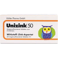 Produktbild von Unizink Zink 50 mg magensaftresistente Tabletten glutenfrei 20 Stück
