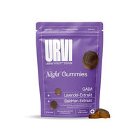 Produktbild von URVI Night Gummies mit GABA, Lavendel-Extrakt, Baldrian-Extrakt, Vitamin B1 und B6 – Vanille-Lavendel – zuckerfrei und glutenfrei – 60 Stück