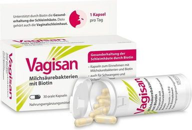 Vagisan Milchsäurebakterien mit Biotin Kapseln vegan glutenfrei laktosefrei 30 Stück – Bild 1 von 2