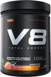 VAST Sports V8 Total Energy Pre-Workout Booster Pulver Peach Mango vegan zuckerfrei glutenfrei 20 Portionen – Bild 1 von 4