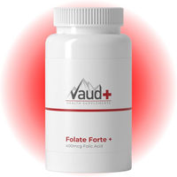 Produktbild von Vaud Folate Forte Folsäure Tabletten vegan für Frauen, Schwangere und Stillende