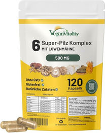 Vegan Vitality 6 Super Pilz Complex Kräuter-Komplex Kapseln vegan glutenfrei 120 Stück – Bild 1 von 3