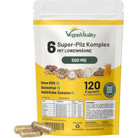 Produktbild von Vegan Vitality 6 Super Pilz Complex Kräuter-Komplex Kapseln vegan glutenfrei 120 Stück