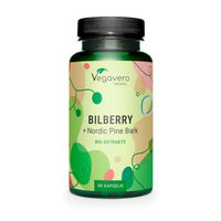Produktbild von Vegavero Bio Bilberry & Pine Bark Kapseln mit Heidelbeer- und Kiefernrinden-Extrakt vegan 90 Stück