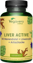 Vegavero Liver Active Complex Kapseln mit Cholin, Artischocke, Löwenzahn und Mariendistel, 120 Kapseln, vegan, ohne Zusatzstoffe – Bild 1 von 2