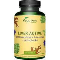 Produktbild von Vegavero Liver Active Complex Kapseln mit Cholin, Artischocke, Löwenzahn und Mariendistel, 120 Kapseln, vegan, ohne Zusatzstoffe