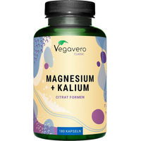 Produktbild von VEGAVERO Magnesium und Kalium Citrat Kapseln ohne Zusatzstoffe für Sportler 180 Kapseln