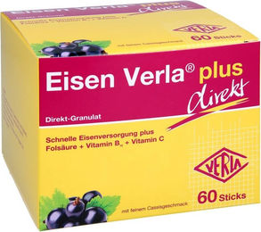 Verla Eisen Verla plus Direkt-Sticks mit Eisenfumarat, 60 Stück, vegan, zuckerfrei und glutenfrei für Kinder und Erwachsene – Bild 1 von 5