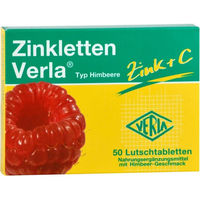 Produktbild von Verla Zinkletten Himbeere Lutschtabletten mit Zinkcitrat und Vitamin C, 50 Stück, vegan, glutenfrei und laktosefrei