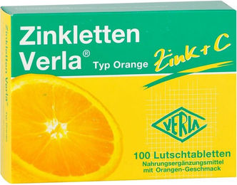 Verla Zinkletten Orange Lutschtabletten mit Zinkcitrat, vegan, glutenfrei und laktosefrei, 100 Stück – Bild 1 von 3