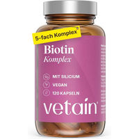 Produktbild von VETAIN Biotin Zink Selen Komplex mit Silizium und Vitamin B5 Kapseln vegan glutenfrei laktosefrei 120 Stück