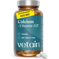 Produktbild von VETAIN Calcium Vitamin D3 Tabletten mit 1600 mg Calcium und 800 mg Carbonat, 180 Tabletten, vegan und ohne Zusatzstoffe