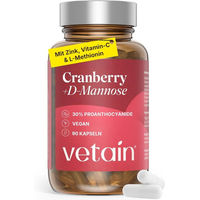 Produktbild von VETAIN Cranberry D-Mannose Kapseln mit Vitamin C, Zink und L-Methionin – Vegan, glutenfrei und laktosefrei