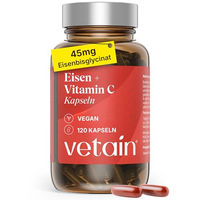 Produktbild von VETAIN Eisen 45 mg aus Eisenbisglycinat mit Vitamin C, 120 Kapseln, hochdosiert, vegan, glutenfrei und laktosefrei