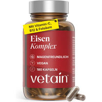 Produktbild von VETAIN Eisen Bisglycinat Kapseln für Frauen vegan glutenfrei laktosefrei 180 Stück