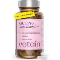 Produktbild von Vetain GUTPro 360 Darmkur Komplex mit 30 Bakterienstämmen und 30 Mrd. KBE vegane Kapseln ohne Zusatzstoffe