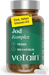 VETAIN Jod Komplex mit Braunalge, Kelp, 180 Kapseln, vegan, glutenfrei und laktosefrei – Bild 1 von 3