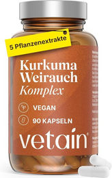 VETAIN Kurkuma Weihrauch Ingwer Komplex mit 127 mg Boswelliasäure und 105 mg Curcumin, Zimt und Piperin, vegane Kapseln – Bild 1 von 2