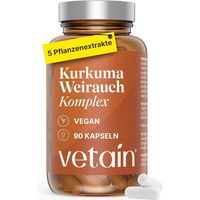 Produktbild von VETAIN Kurkuma Weihrauch Ingwer Komplex mit 127 mg Boswelliasäure und 105 mg Curcumin, Zimt und Piperin, vegane Kapseln