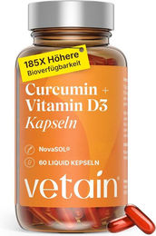 VETAIN Liquid Kurkuma Kapseln mit Vitamin D3 Mizell Curcumin NovaSOL vegan und ohne Zusatzstoffe – Bild 1 von 1