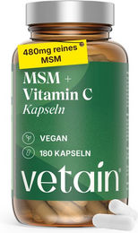 VETAIN MSM Kapseln mit Vitamin C vegan glutenfrei laktosefrei ohne Zusatzstoffe 180 Kapseln – Bild 1 von 1