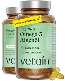 VETAIN Omega 3 Vegan Algenöl Kapseln - Hochdosiert - 180 Kapseln - gluten- & laktosefrei – Bild 1 von 2
