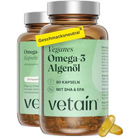 Produktbild von VETAIN Omega 3 Vegan Algenöl Kapseln - Hochdosiert - 180 Kapseln - gluten- & laktosefrei
