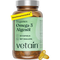 Produktbild von VETAIN Omega 3 Vegan Algenöl Kapseln hochdosiert mit DHA und EPA glutenfrei und laktosefrei