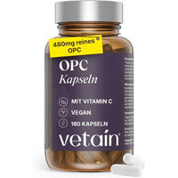 Produktbild von VETAIN OPC Traubenkernextrakt mit Vitamin C und Resveratrol Kapseln vegan und ohne Zusatzstoffe 180 Stück