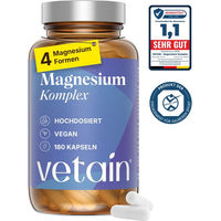 Produktbild von VETAIN Premium Magnesium Komplex Hochdosiert Magnesium Bisglycinat Kapseln Vegan für Sportler 180 Kapseln