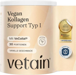 VETAIN Vegan Kollagen Pulver Typ I mit VeCollagen, Vitamin C, Zink, Biotin und Ginseng, ohne Zusatzstoffe, 300g – Bild 1 von 2