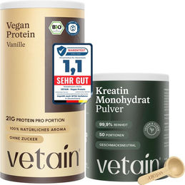 VETAIN Vegan Protein Pulver Vanille und Kreatin Monohydrat Bundle 250g Bio laktosefrei und glutenfrei – Bild 1 von 6