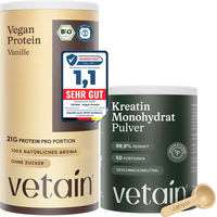 Produktbild von VETAIN Vegan Protein Pulver Vanille und Kreatin Monohydrat Bundle 250g Bio laktosefrei und glutenfrei