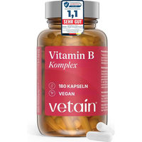 Produktbild von VETAIN Vitamin B Komplex Kapseln mit 8 B-Vitaminen vegan glutenfrei laktosefrei 180 Kapseln