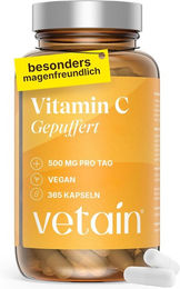 VETAIN Vitamin C gepuffert 500 mg Calciumascorbat Kapseln vegan für Sportler 365 Stück – Bild 1 von 1