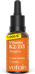VETAIN Vitamin D3 K2 Tropfen mit 1000 I.E. Vitamin D3, vegan und ohne Zusatzstoffe – Bild 1 von 2