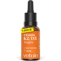 Produktbild von VETAIN Vitamin D3 K2 Tropfen mit 1000 I.E. Vitamin D3, vegan und ohne Zusatzstoffe