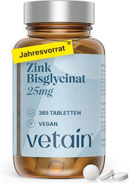 VETAIN Zink Tabletten mit Zink Bisglycinat 25 mg vegan und ohne Zusatzstoffe – Bild 1 von 1