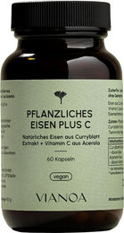VIANOA Pflanzliches Eisen mit Curryblatt-Extrakt und Vitamin C aus Acerola Kapseln vegan für Sportler 60 Stück – Bild 1 von 2