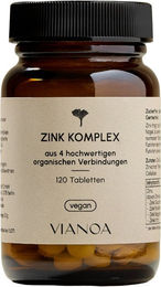 VIANOA Zink Komplex Tabletten mit 4 organischen Zinkformen vegan glutenfrei laktosefrei 120 Stück – Bild 1 von 2