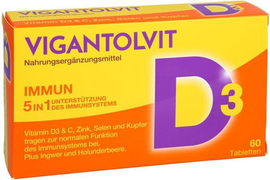 Vigantolvit Immun Filmtabletten mit Vitamin D3 2000 I.E., Vitamin C, Zink, Selen und Kupfer, glutenfrei und laktosefrei – Bild 1 von 2