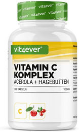 Vit4ever Vitamin C Komplex Kapseln mit Acerola und Hagebutte vegan ohne Zusatzstoffe 1000 mg 300 Stück – Bild 1 von 2