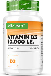 vit4ever Vitamin D3 Depot 10000 IE Tabletten 365 Stück vegetarisch laktosefrei glutenfrei – Bild 1 von 2