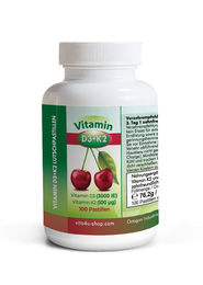 Vita 4U D3+K2 Kirschpastillen mit 3000 IE Vitamin D3 und 100 µg K2 MK7, zuckerfrei und vegan – Bild 1 von 1