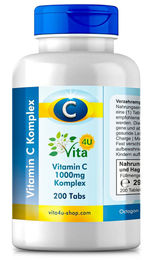 Vita 4u Premium Vitamin C 1000 mg mit Citrus-Bioflavonoiden und Hagebutte, vegan, 200 Tabletten – Bild 1 von 5
