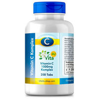 Produktbild von Vita 4u Premium Vitamin C 1000 mg mit Citrus-Bioflavonoiden und Hagebutte, vegan, 200 Tabletten