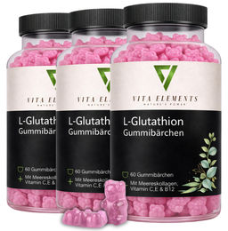 Vita Elements Beauty-Kollagen-Kombi L-Glutathion Gummibärchen mit Meereskollagen zuckerarm ohne Gelatine 60 Stück – Bild 1 von 2